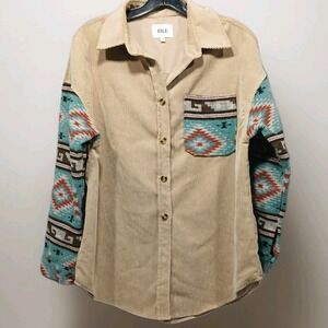 Buckle BKE Womens Aztec Corduroy Shirt Jacket Small Tan Southwestern Boho Chic